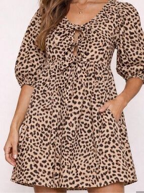 Band of the Free Leopard Print Tie-Front Mini Dress in Beige
